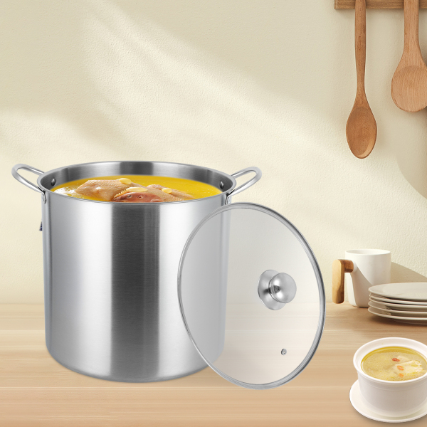 Stainless Steel Pot, Stainless Steel Pot with Lid, Stainless Steel Stock Pot Suitable for Different Scenarios such as Canteens Breakfast Shops Homes Restaurants
