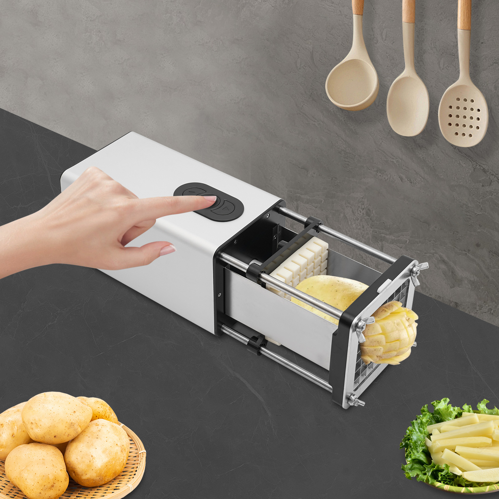 Chip Cutter, Electric Potato Cutter, Electric French Fries Cutter(Silver)