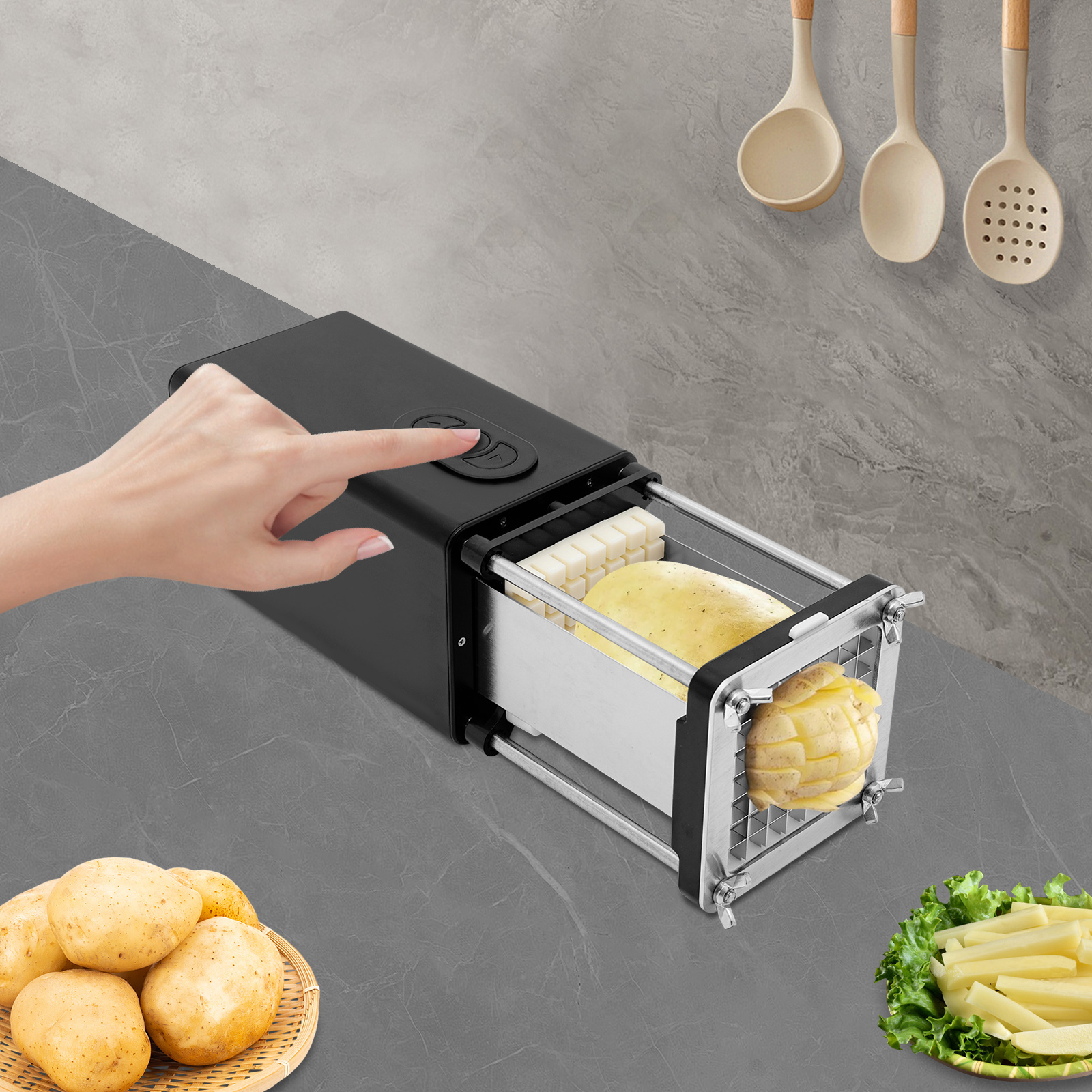 Chip Cutter, Electric Potato Cutter, Electric French Fries Cutter(Black)