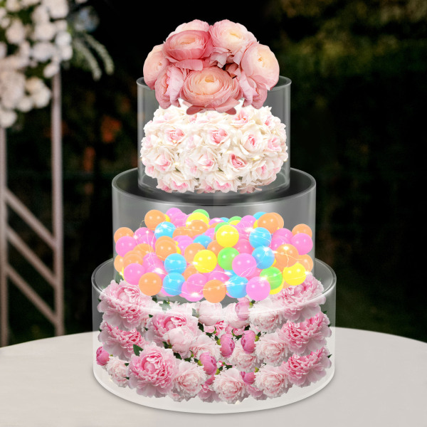 3 Piece Acrylic Cake Holder (6+8+10 Inch) With 3 Light Strings Round Cake Stands LED Strip Lights Used For Weddings Birthdays Business Events Hotels
