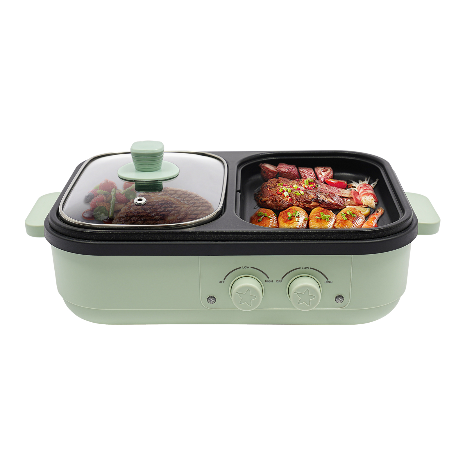 Electric cooker with grill zone, Multi-purpose cooker, 2-in-1 electric cooker, for grilling, frying, etc., 1300W
