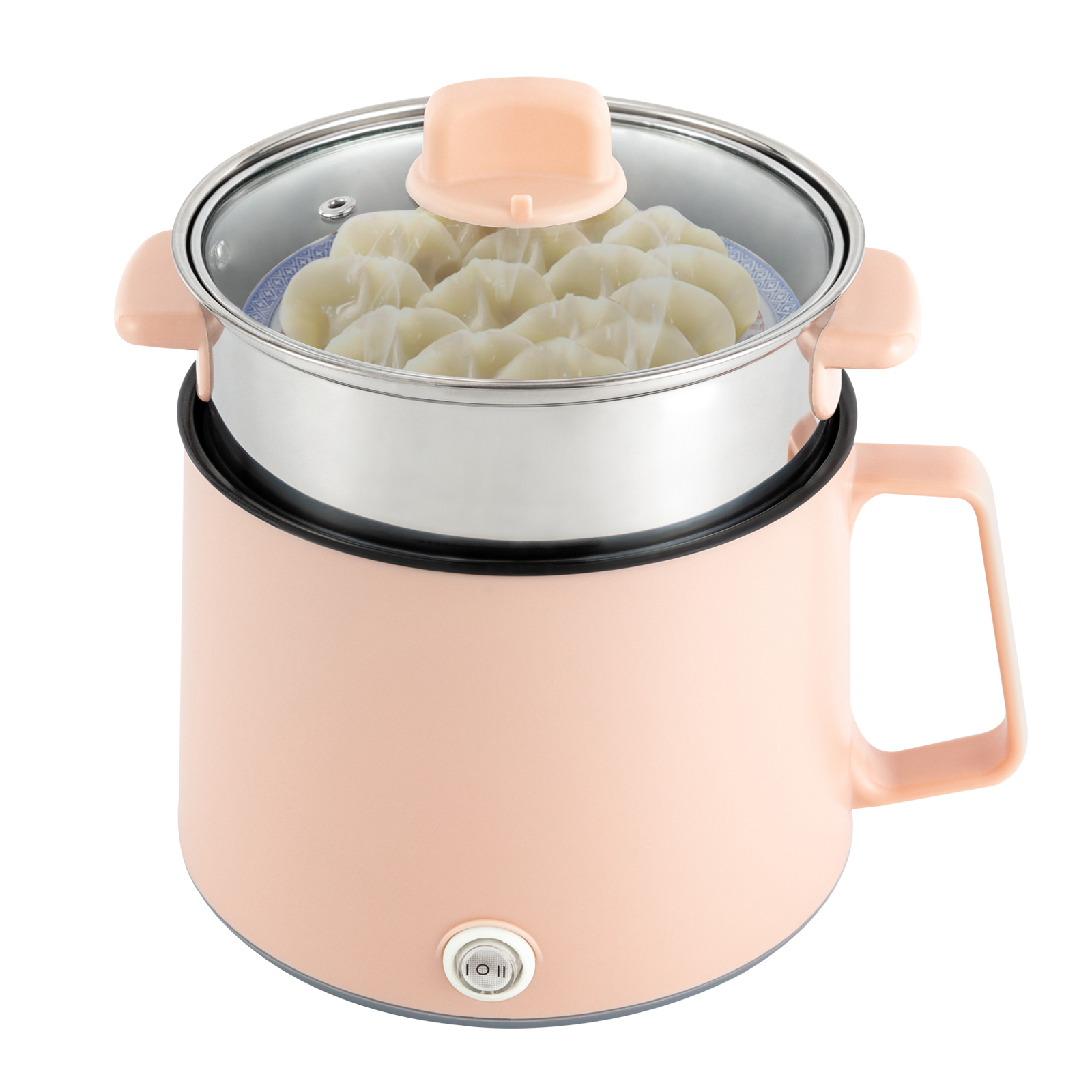 1.7L portable non-stick stove, electric multi-cooker with dual power control (pink + steamer), 17*17*25cm
