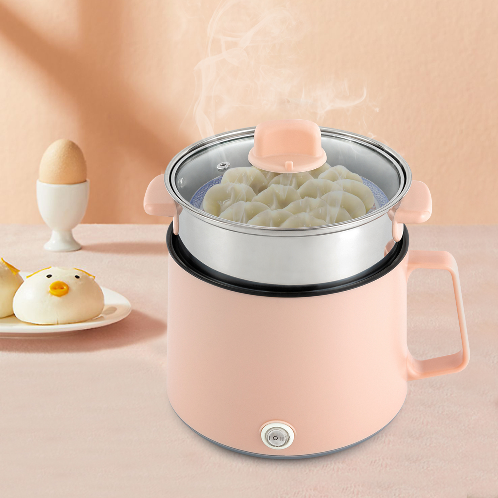 1.7L portable non-stick stove, electric multi-cooker with dual power control (pink + steamer), 17*17*25cm
