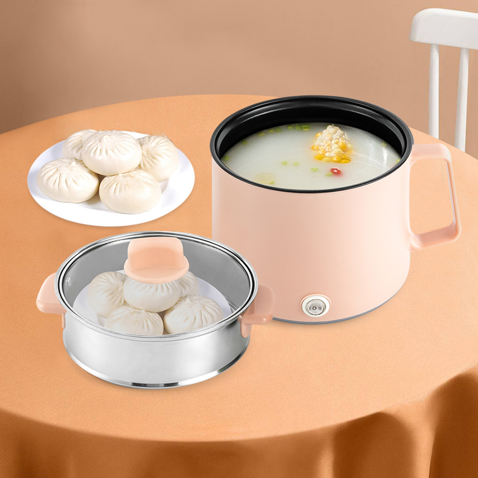 1.7L portable non-stick stove, electric multi-cooker with dual power control (pink + steamer), 17*17*25cm 1.7L portable non-stick stove, electric multi-cooker with dual power control (pink + steamer), 17*17*25cm