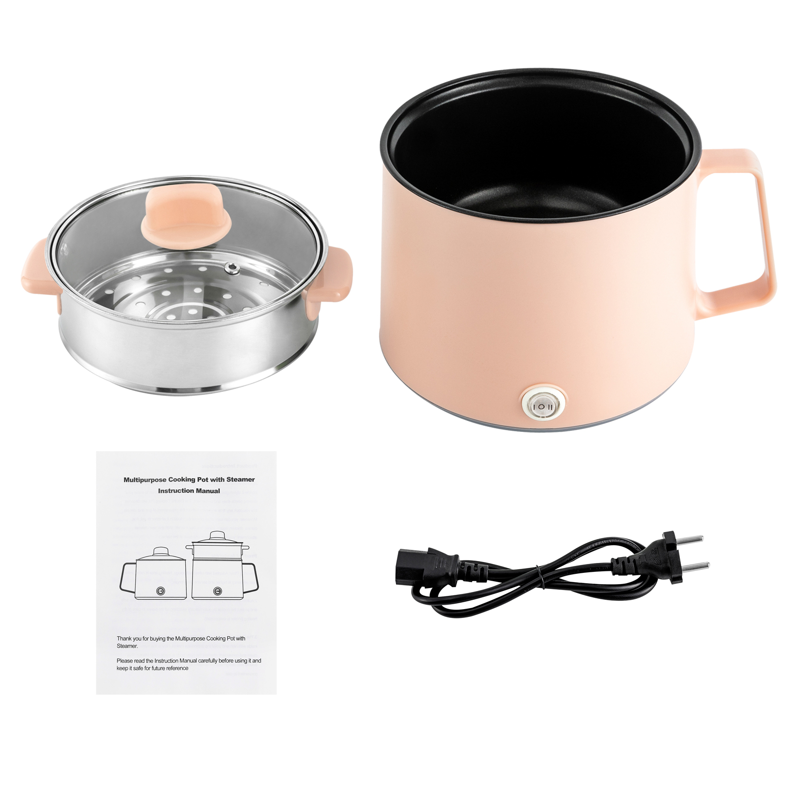 1.7L portable non-stick stove, electric multi-cooker with dual power control (pink + steamer), 17*17*25cm 1.7L portable non-stick stove, electric multi-cooker with dual power control (pink + steamer), 17*17*25cm