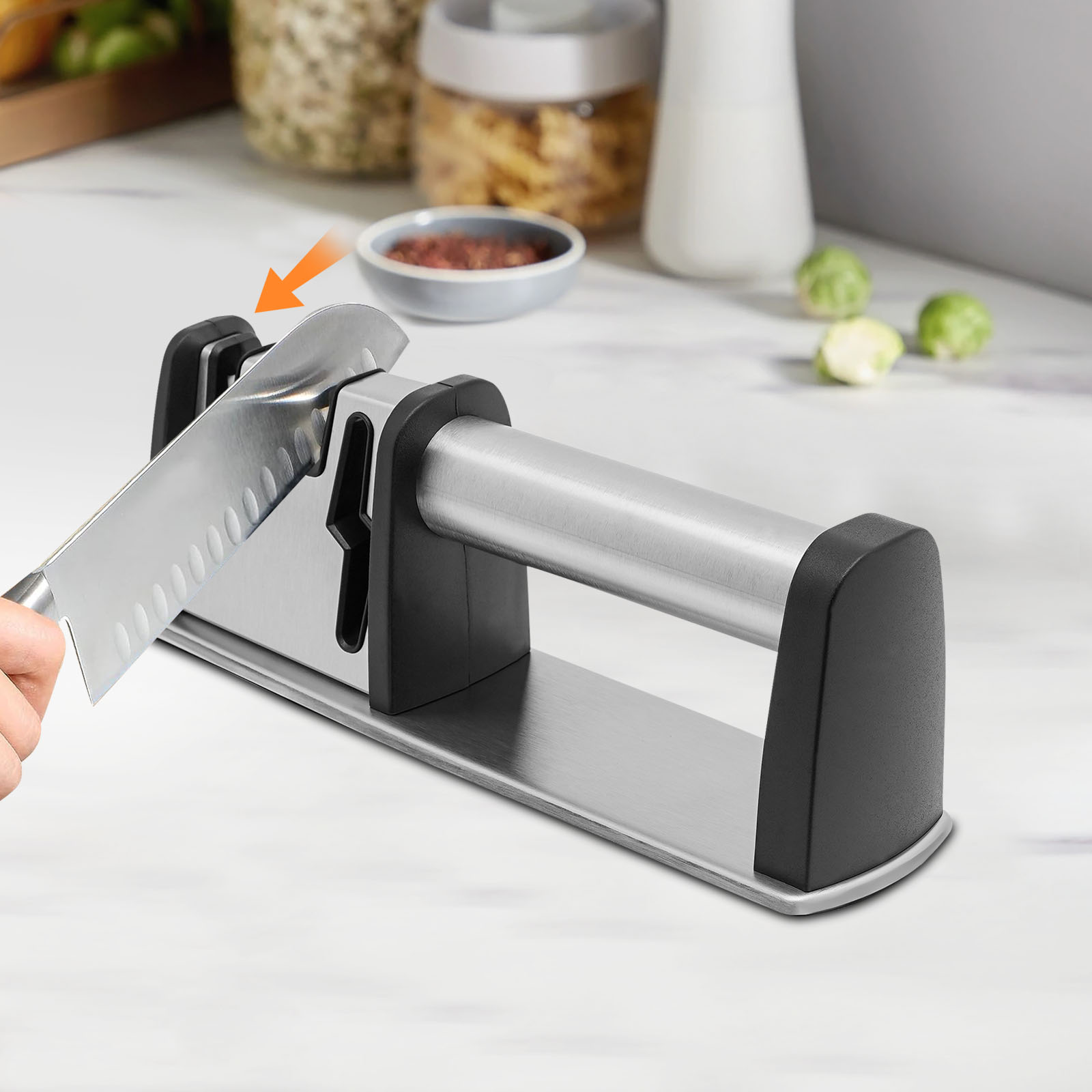 Knife Sharpeners, 4-Stage Kitchen Knives and Scissors Sharpening Tools (Silver) Knife Sharpeners, 4-Stage Kitchen Knives and Scissors Sharpening Tools (Silver)