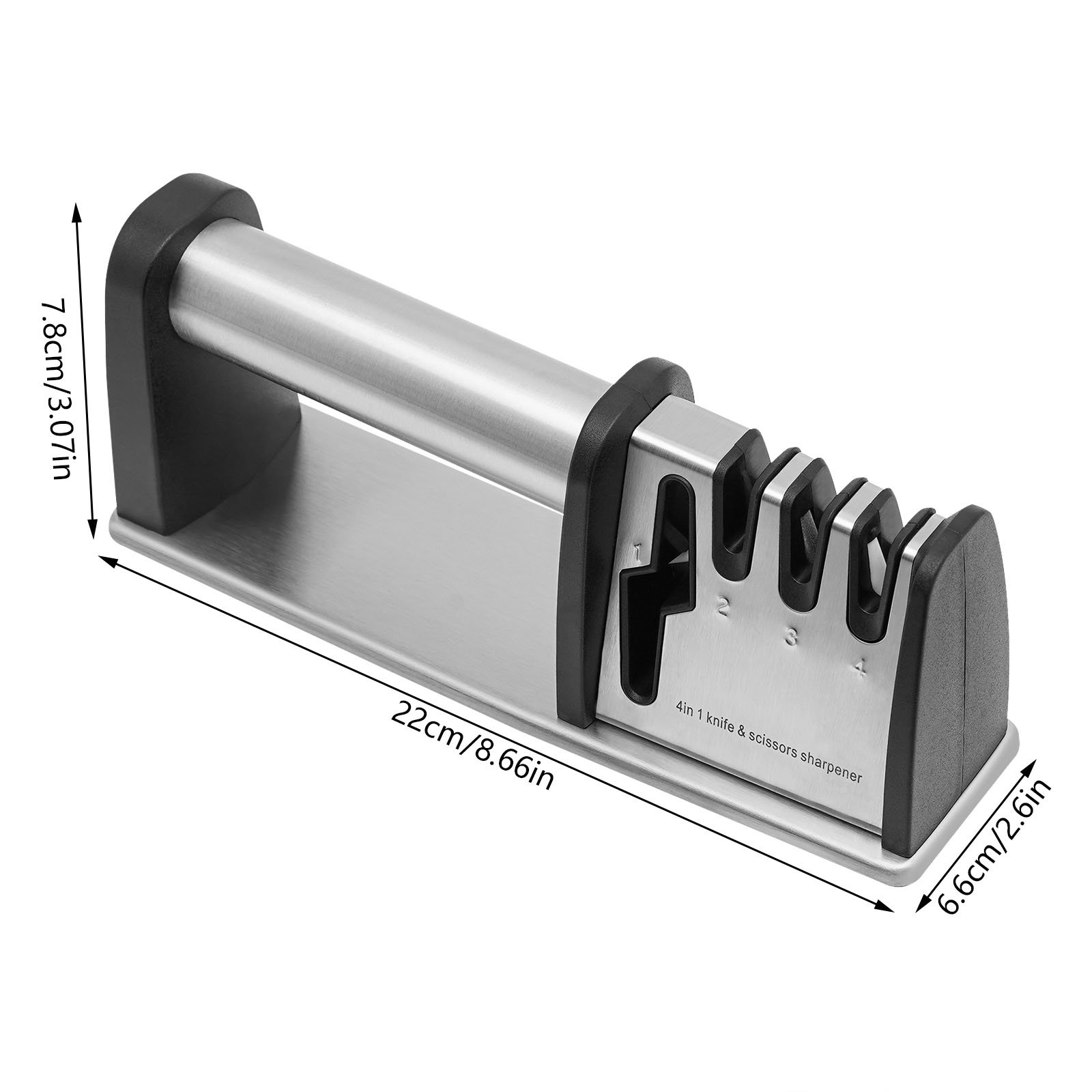 Knife Sharpeners, 4-Stage Kitchen Knives and Scissors Sharpening Tools (Silver）