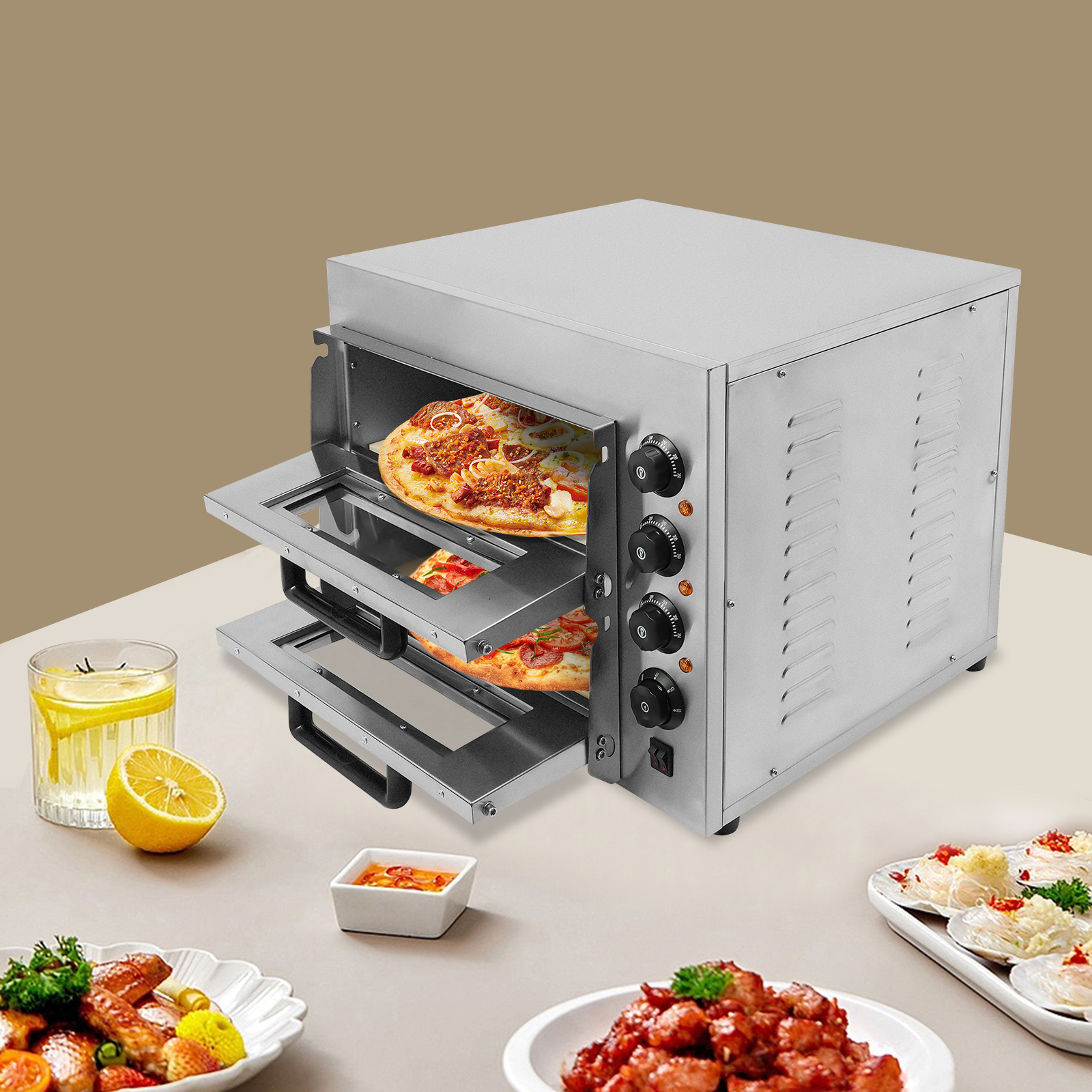 Double Stainless Steel Pizza Oven 3000 W 220 V For Baking Pastries Grilled Meat Italian Pizza French Tarts 22.4*18.7*17.3in Silver Double Stainless Steel Pizza Oven 3000 W 220 V For Baking Pastries Grilled Meat Italian Pizza French Tarts 22.4*18.7*17.3in Silver