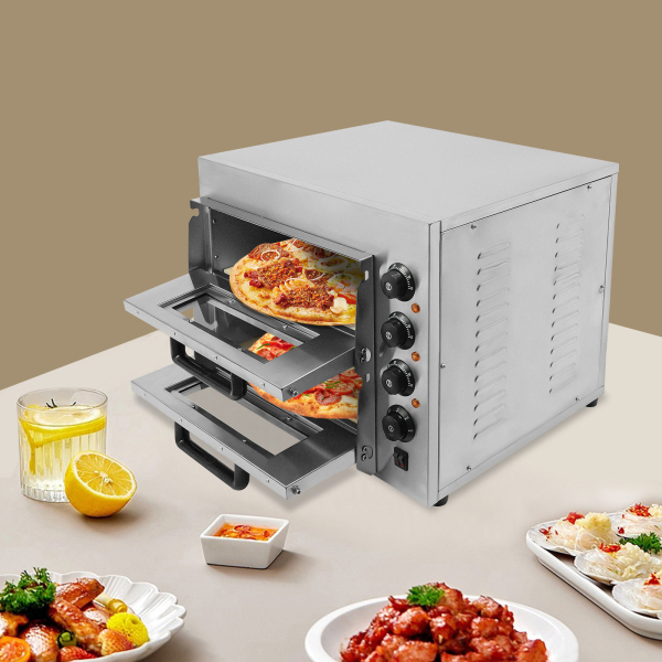 Double Stainless Steel Pizza Oven 3000 W 220 V For Baking Pastries Grilled Meat Italian Pizza French Tarts 22.4*18.7*17.3in Silver
