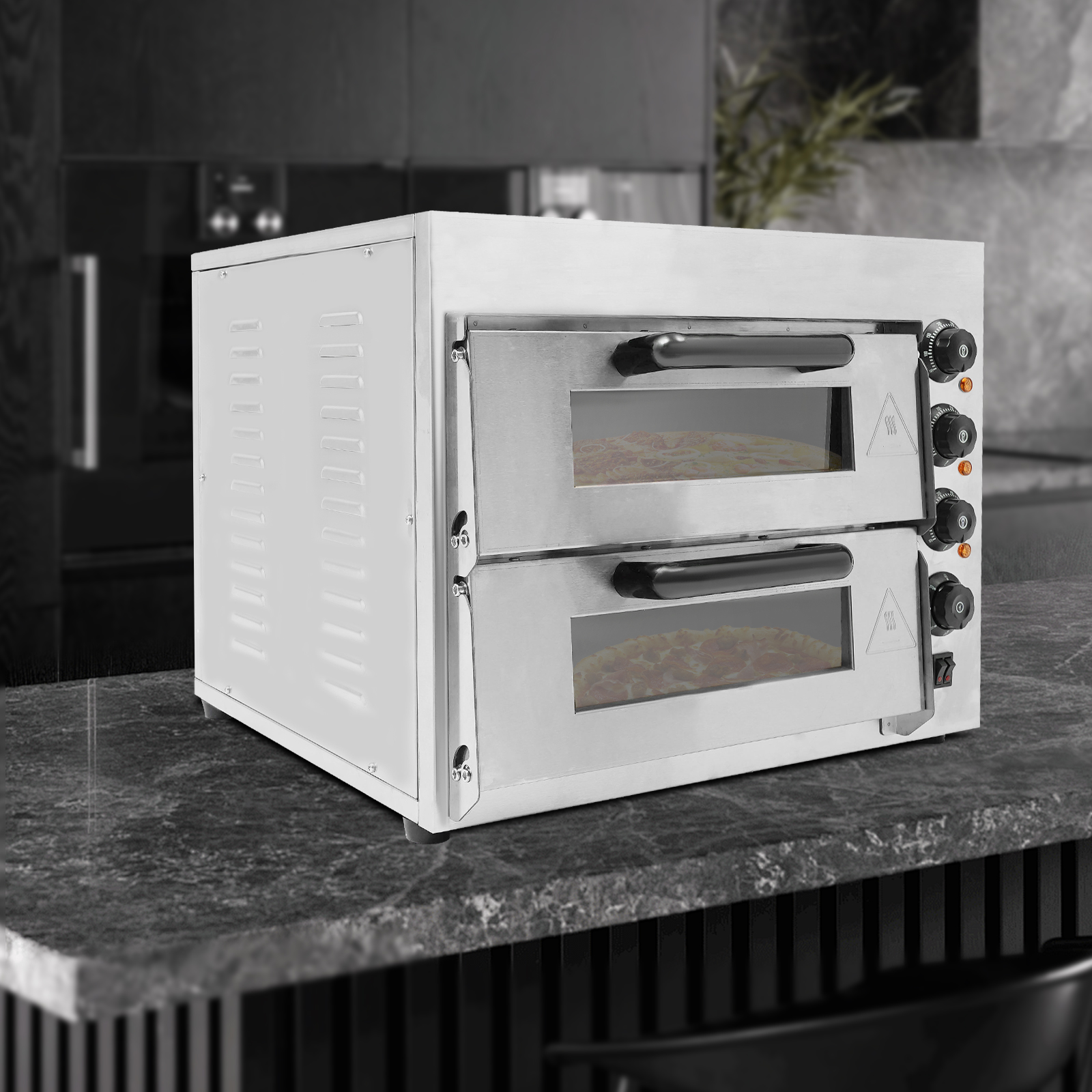 Double Stainless Steel Pizza Oven 3000 W 220 V For Baking Pastries Grilled Meat Italian Pizza French Tarts 22.4*18.7*17.3in Silver Double Stainless Steel Pizza Oven 3000 W 220 V For Baking Pastries Grilled Meat Italian Pizza French Tarts 22.4*18.7*17.3in Silver
