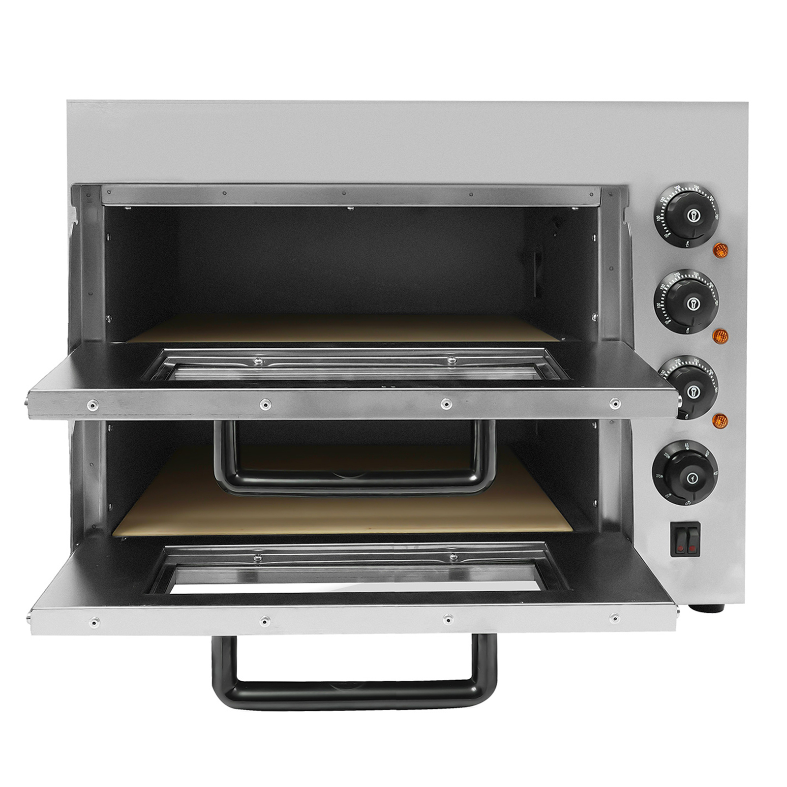 Double Stainless Steel Pizza Oven 3000 W 220 V For Baking Pastries Grilled Meat Italian Pizza French Tarts 22.4*18.7*17.3in Silver