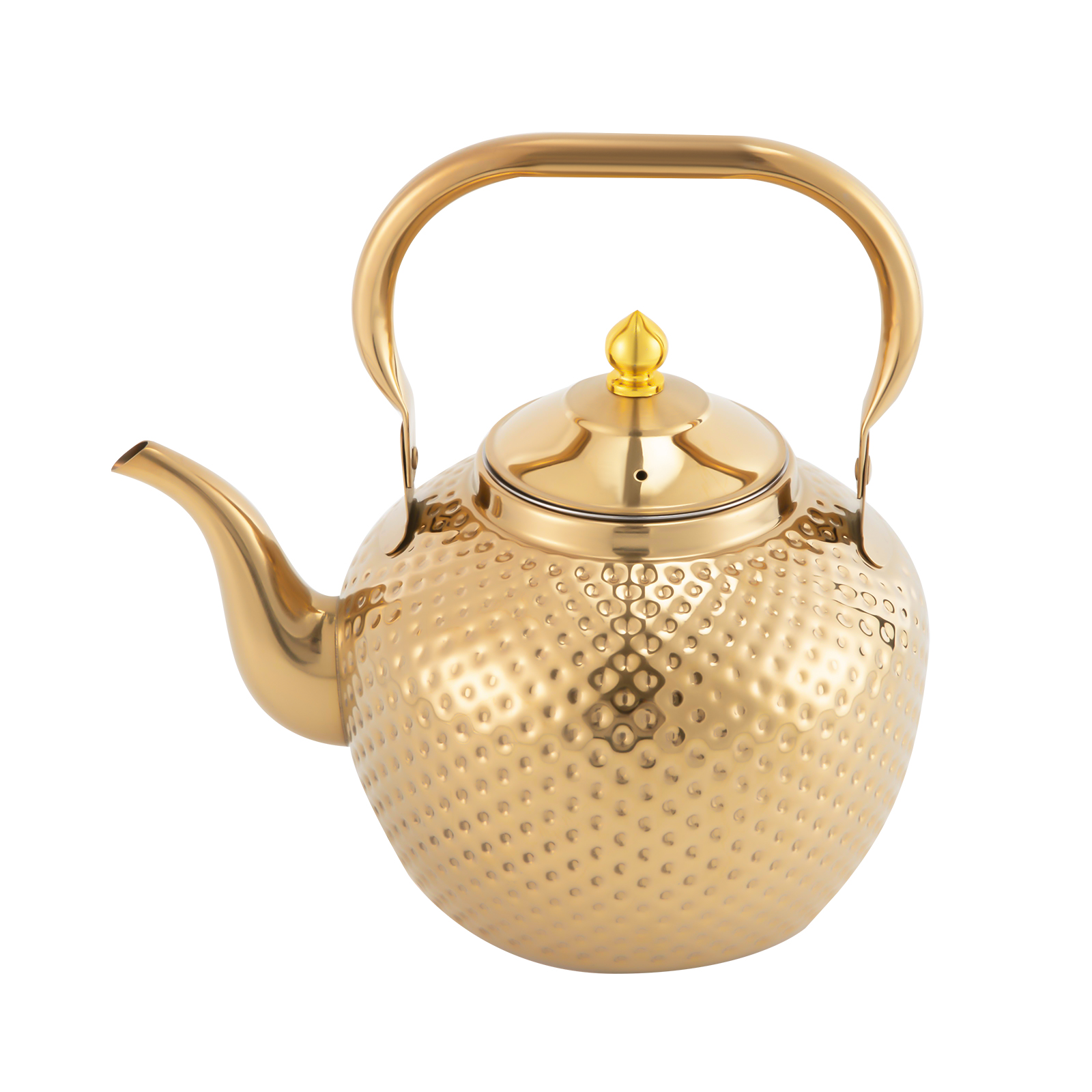 Stainless steel teapot with strainer, with tea strainer handle, suitable for induction hobs (2.0 liters, gold)