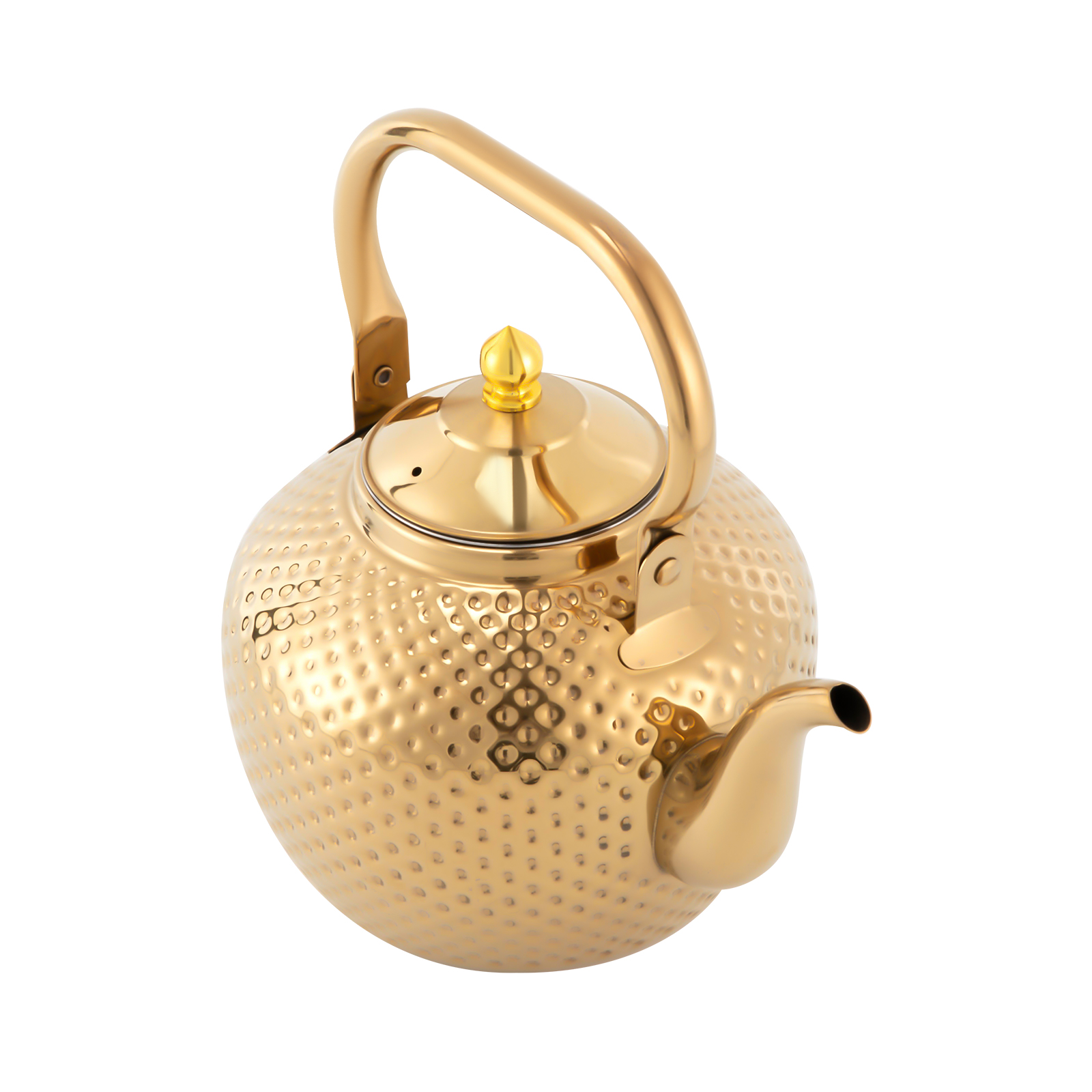 Stainless steel teapot with strainer, with tea strainer handle, suitable for induction hobs (2.0 liters, gold)