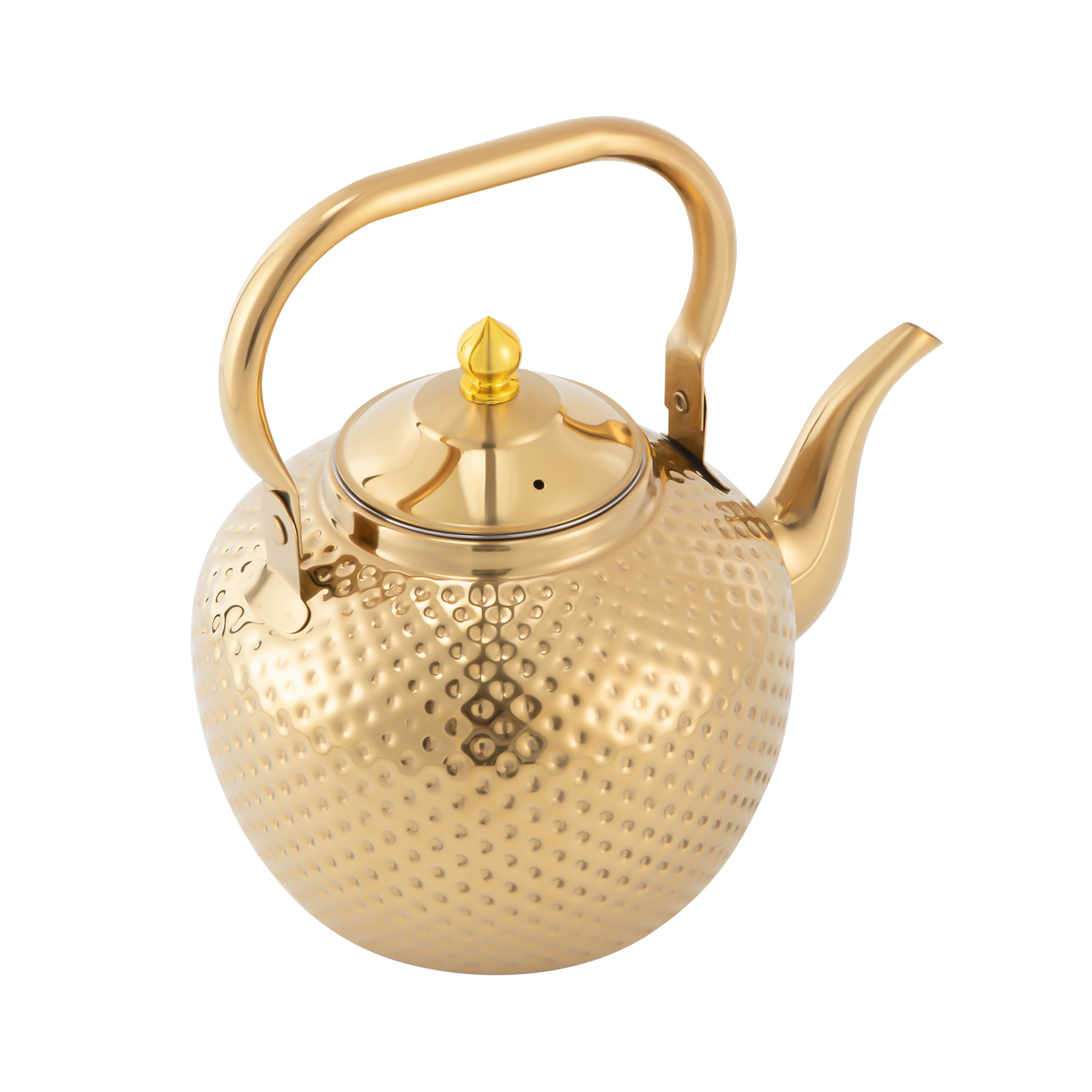 Stainless steel teapot with strainer, with tea strainer handle, suitable for induction hobs (2.0 liters, gold)