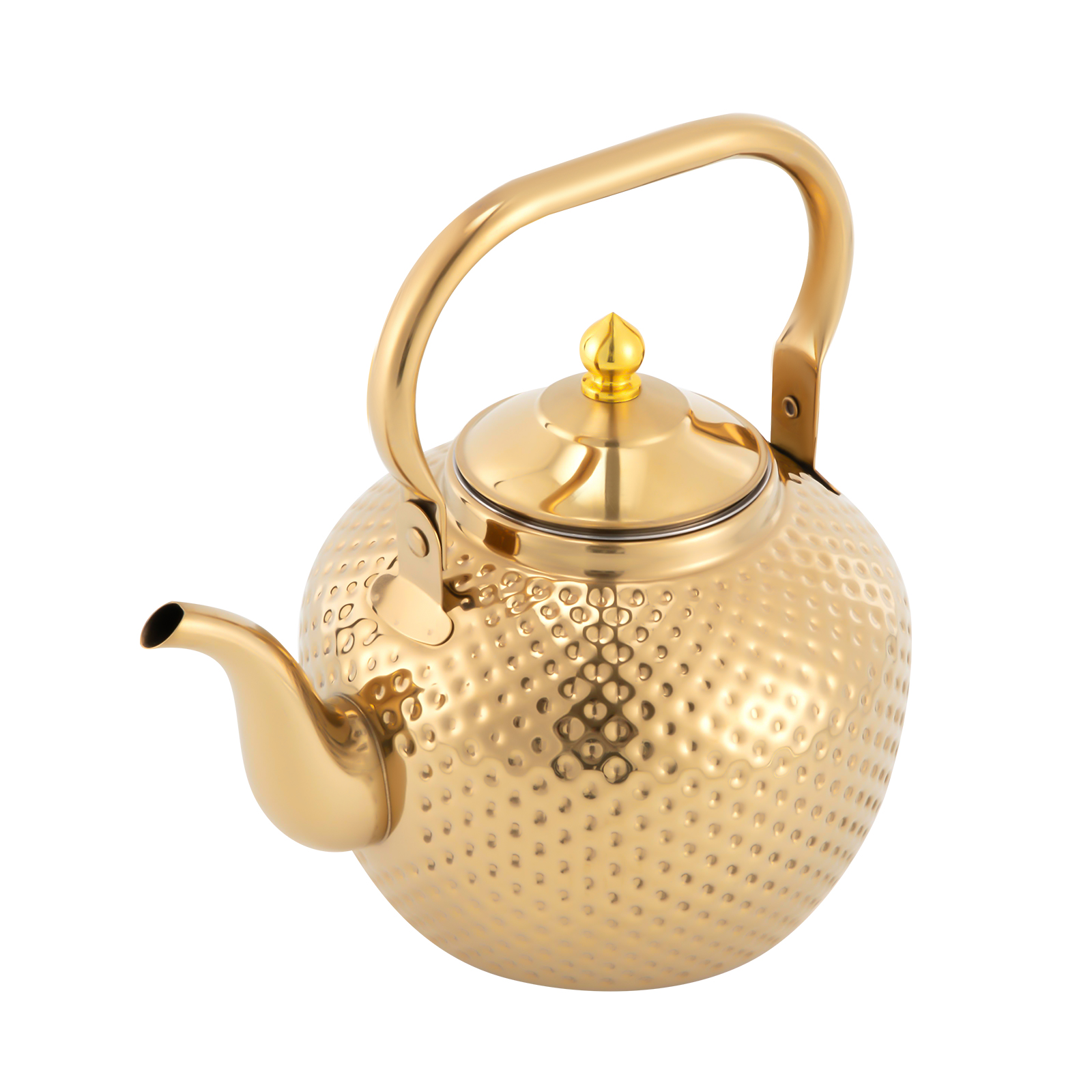 Stainless steel teapot with strainer, with tea strainer handle, suitable for induction hobs (2.0 liters, gold)