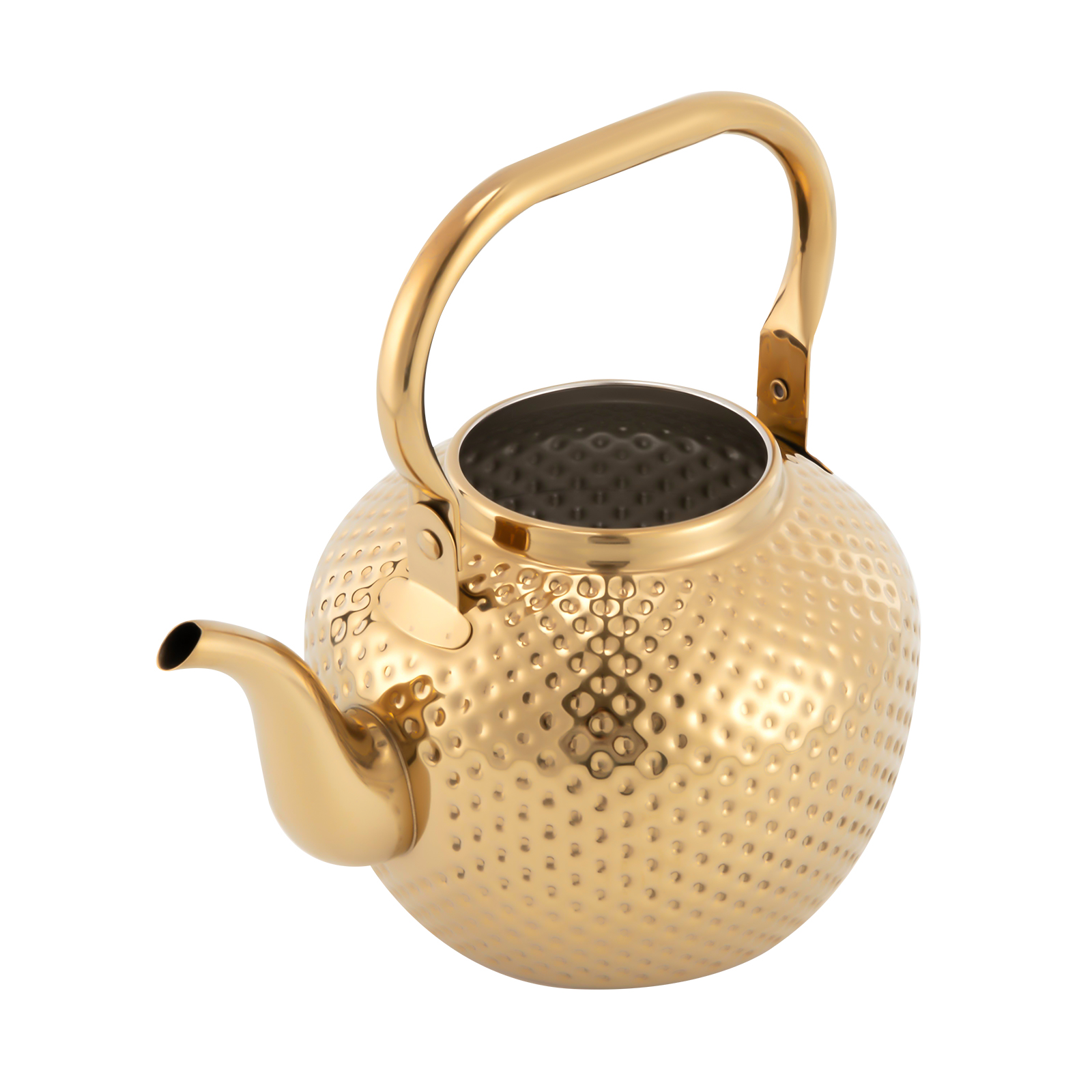 Stainless steel teapot with strainer, with tea strainer handle, suitable for induction hobs (2.0 liters, gold)