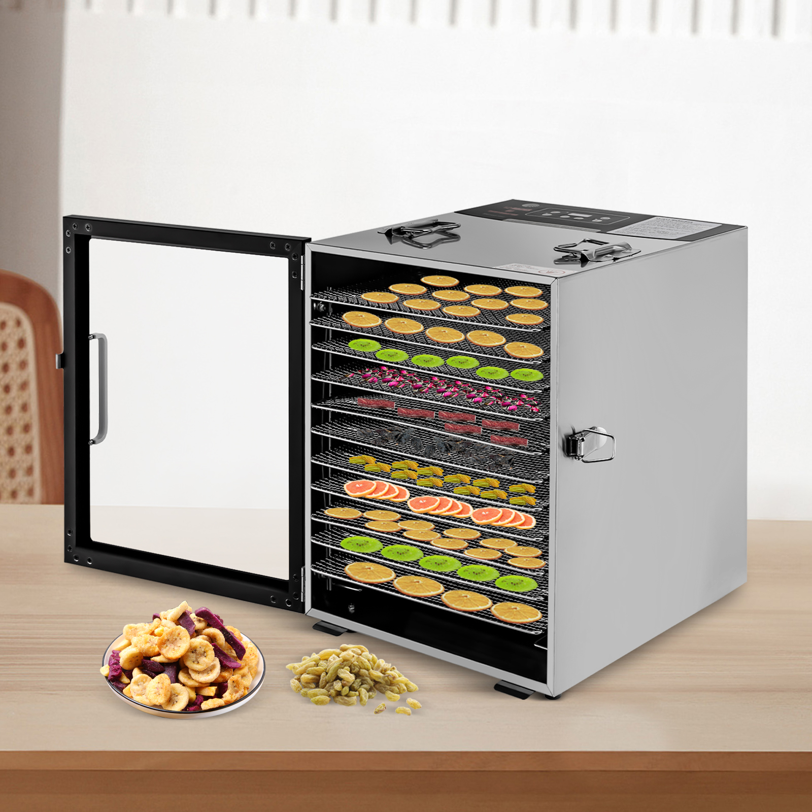 Food Dehydrator 12 Stainless Steel Trays, Food Dryer for Fruit, Meat, Beef, Jerky, Herbs, with Adjustable Timer and Temperature Control