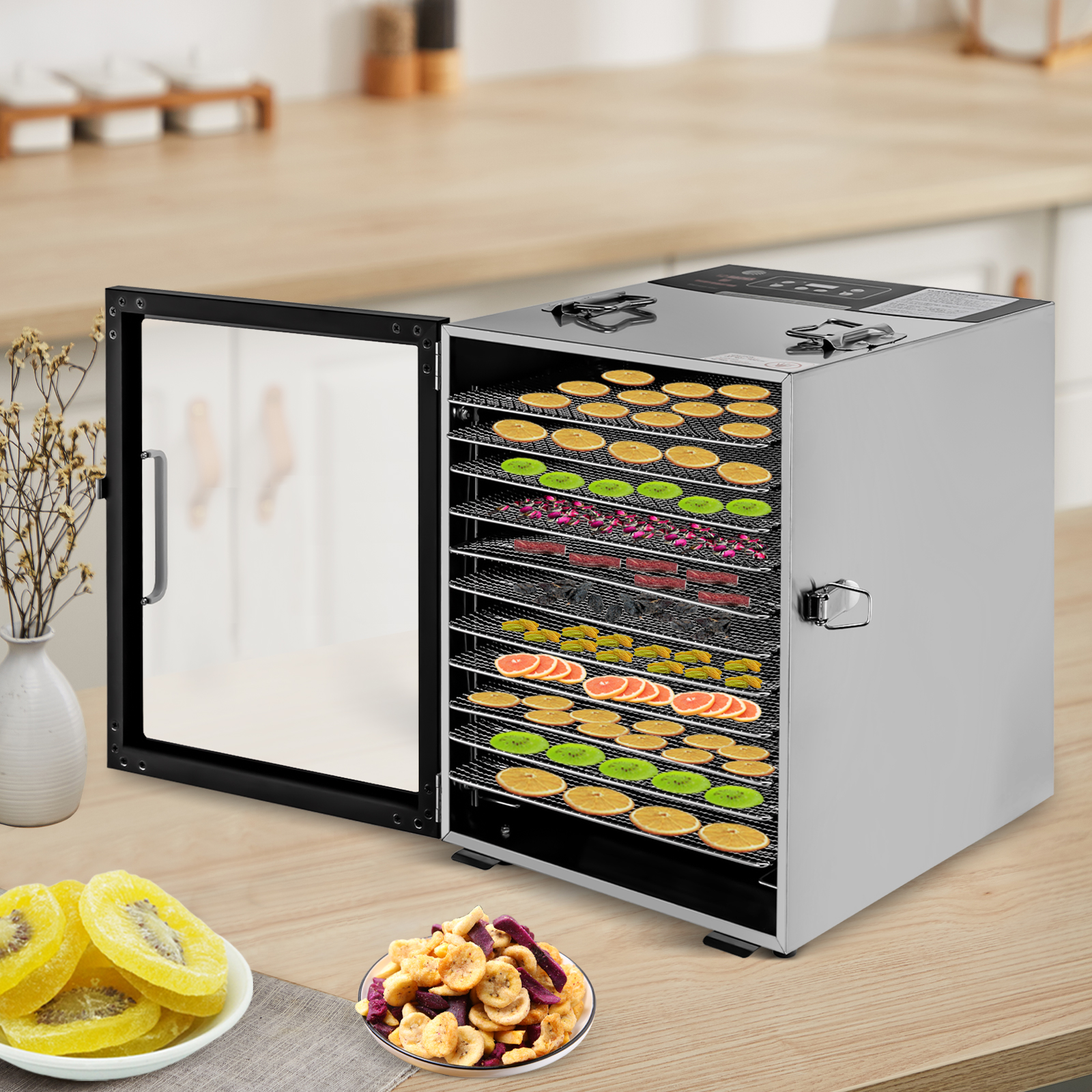 Food Dehydrator 12 Stainless Steel Trays with Adjustable Timer and Temperature Control Meat with Adjustable Timer and Temperature Control