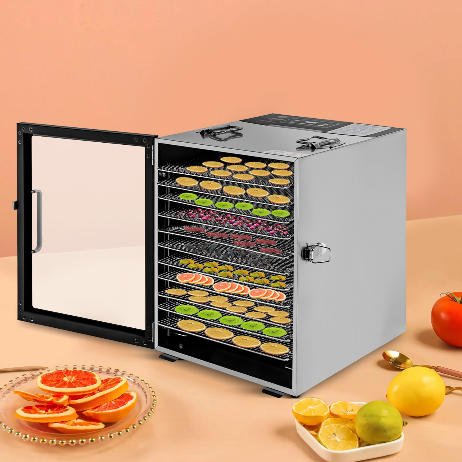 Food Dehydrator 12 Stainless Steel Trays with Adjustable Timer and Temperature Control Meat with Adjustable Timer and Temperature Control Food Dehydrator 12 Stainless Steel Trays with Adjustable Timer and Temperature Control Meat with Adjustable Timer and Temperature Control