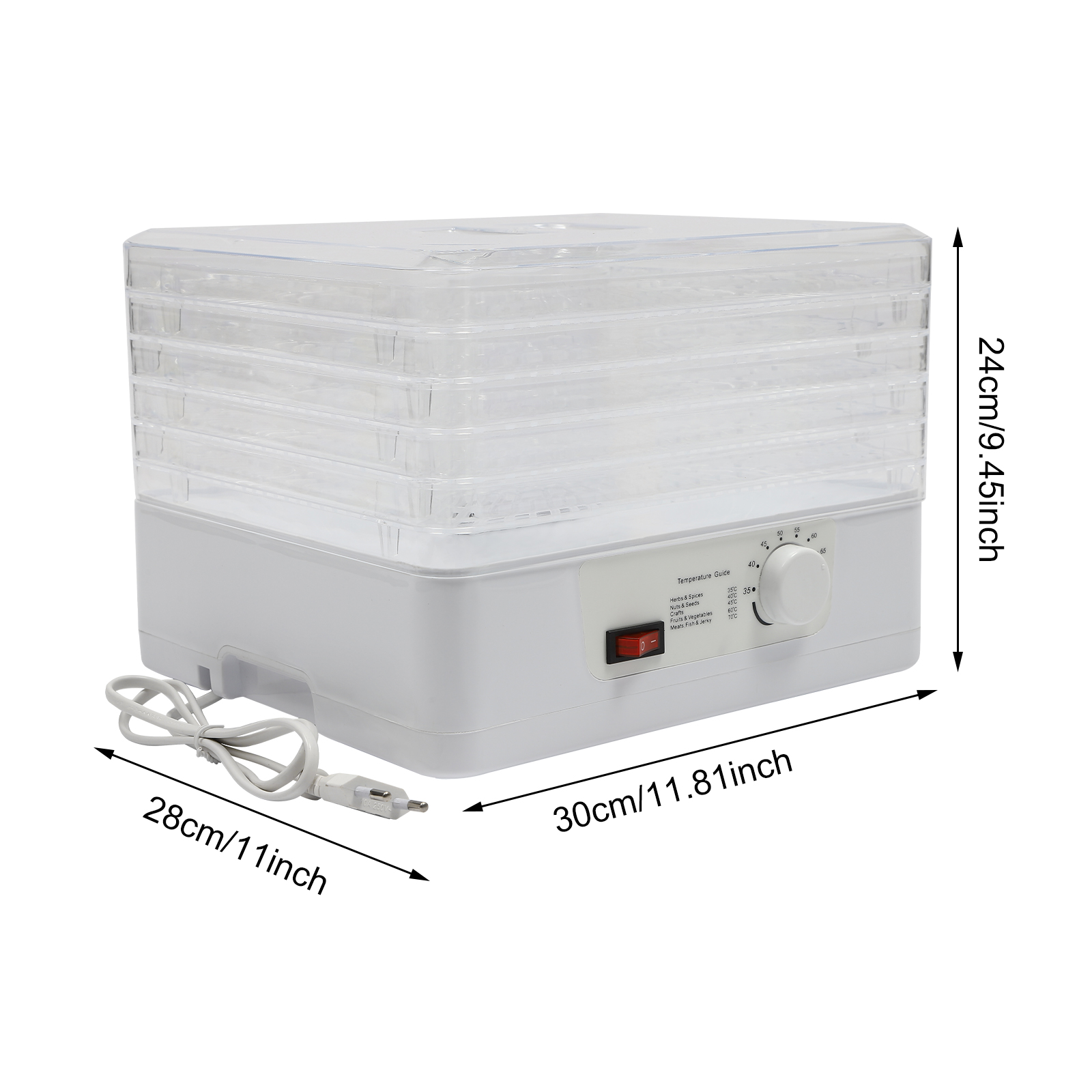 Dehydrator Machine (35-70℃) Adjustable Temperature Food Dehydrator with 5 Inserts 360° Circulation Drying Dehydrator Machine (35-70℃) Adjustable Temperature Food Dehydrator with 5 Inserts 360° Circulation Drying
