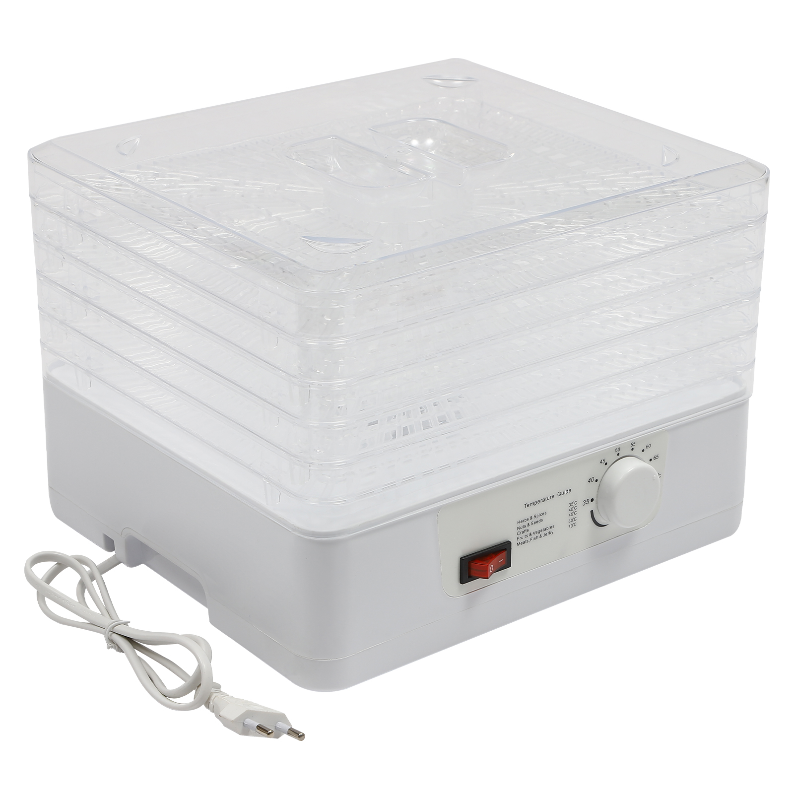 Dehydrator Machine (35-70℃) Adjustable Temperature Food Dehydrator with 5 Inserts 360° Circulation Drying