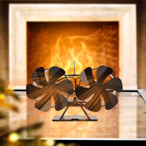 Wood Stove Fan Heat Powered Durable 12 Blade Fireplace Fan Non-Electric with Magnetic Thermometer Thermoelectric Fan for Wood