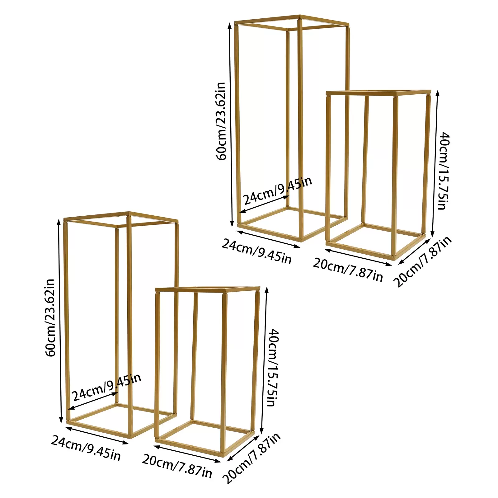2pcs 20*20*40cm + 2pcs 24*24*60cm Wedding Flower Stand, Gold Flower Holder, Rectangular Flower Rack 2pcs 20*20*40cm + 2pcs 24*24*60cm Wedding Flower Stand, Gold Flower Holder, Rectangular Flower Rack