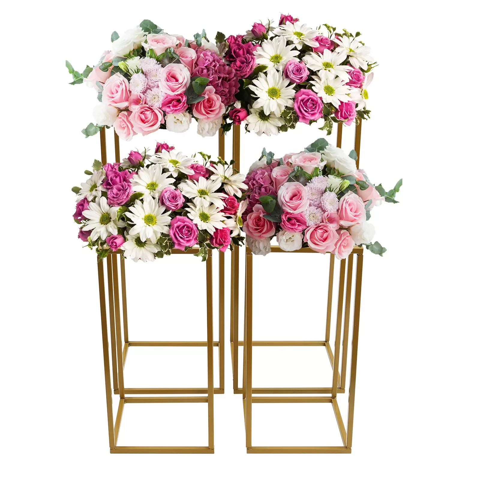 2pcs 20*20*40cm + 2pcs 24*24*60cm Wedding Flower Stand, Gold Flower Holder, Rectangular Flower Rack