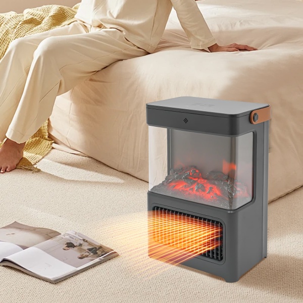 3D Simulation Fireplace Heater Warmer with Remote Control for Room Bedroom (Black)