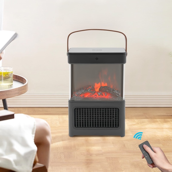 3D Simulation Fireplace Heater Warmer with Remote Control for Room Bedroom (Black)