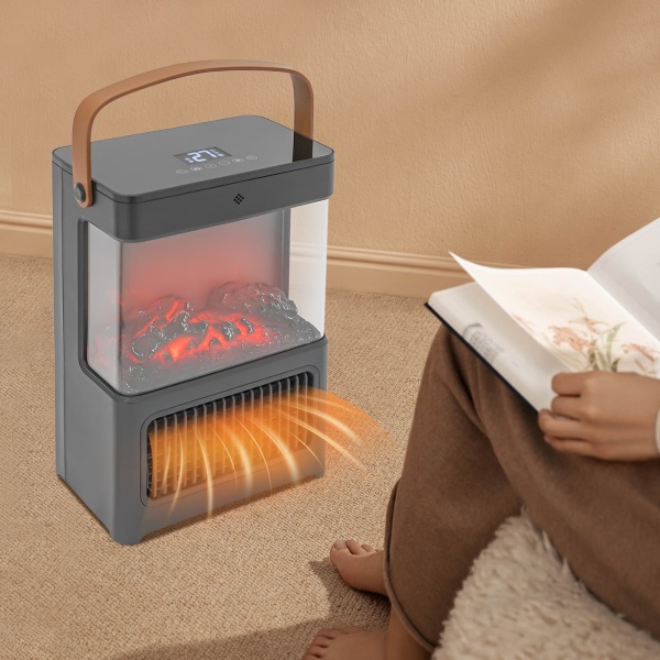 3D Simulation Fireplace Heater Warmer with Remote Control for Room Bedroom (Black)