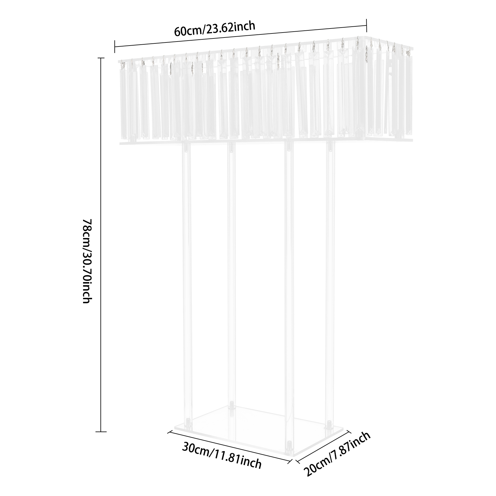 23.62*7.87*30.7in Square Flower Stand, Wedding Flower Stand, Acrylic Flower Stand for Wedding Decorations, Parties, Birthdays, Celebrations