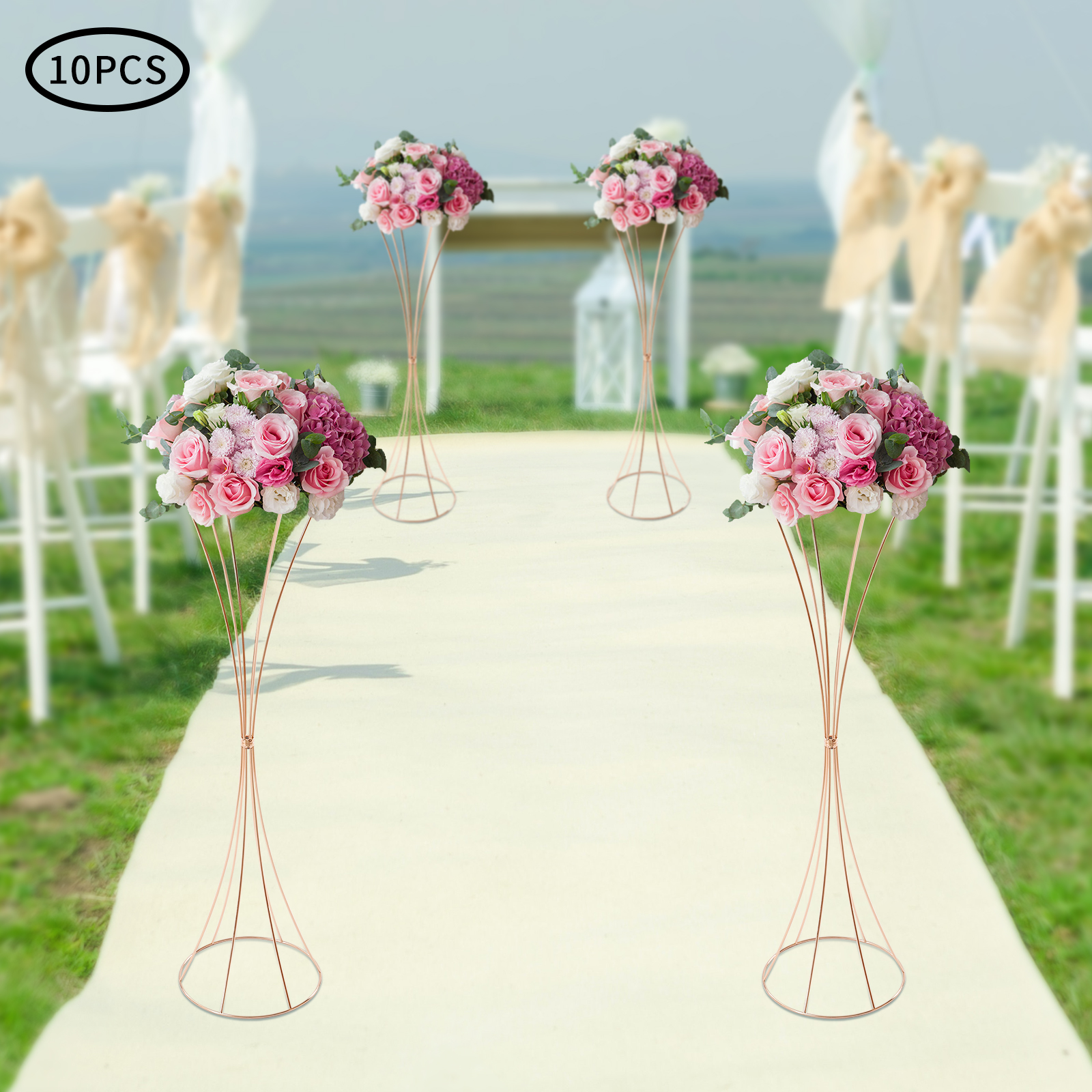 Pack of 10 Gold Wedding Centerpieces Table Vase, Flower Stand for Christmas Anniversary Decoration