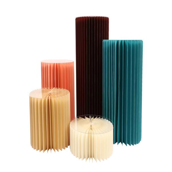 Foldable Paper Columns Display Pedestals Stands for Wedding Engagement Birthday Party Decoration Five Packs White Champagne Light Pink Blue Red