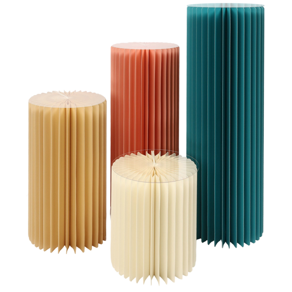 Foldable Paper Columns Display Pedestals Stands for Wedding Engagement Birthday Party Decoration Four Packs White Champagne Light Pink Blue