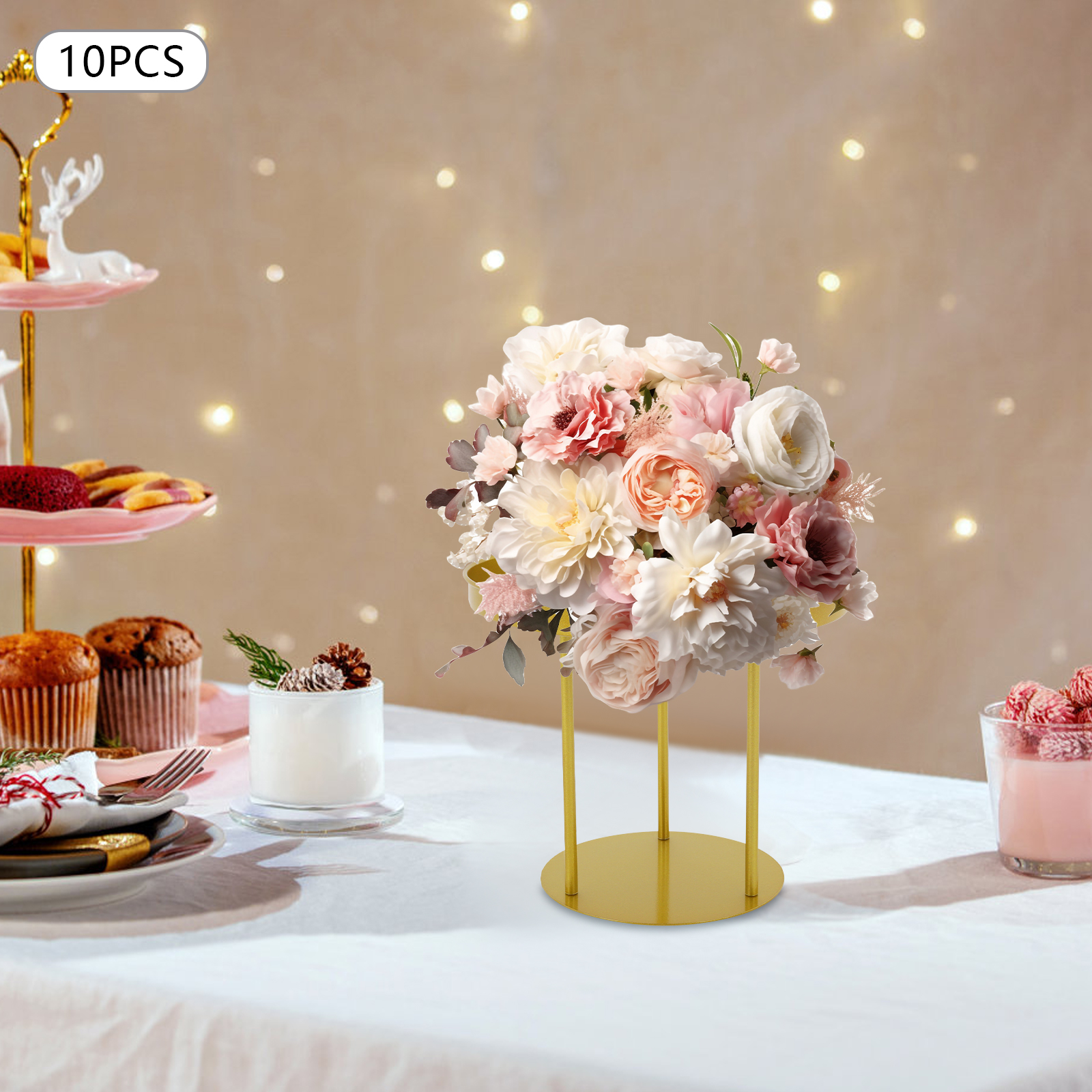 10Pcs Circular Flower Stands, Wedding Flower Stand, Flower Stand for Wedding Home Decor - 3 Rods