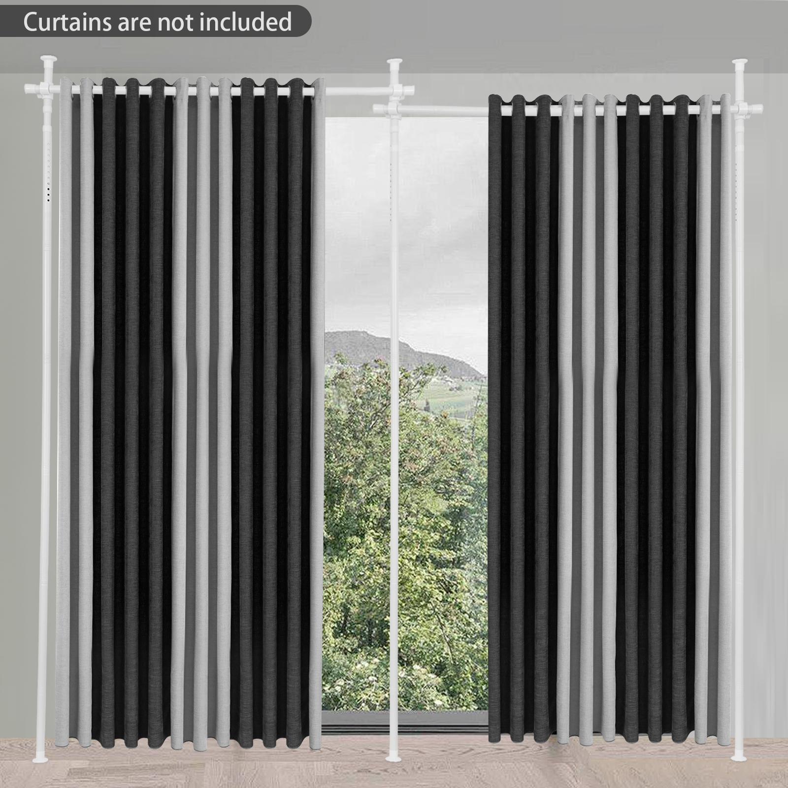 Double Curtain Divider Stand, Expandable Curtain Rod Room Divider, Vertical Curtain Stand - White Pole