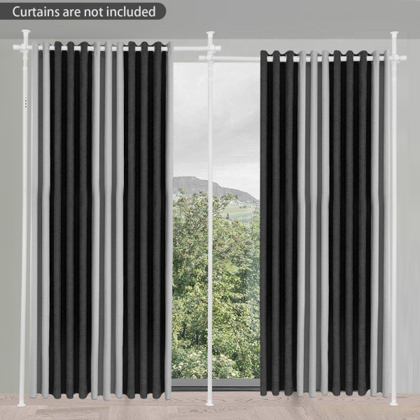 Double Curtain Divider Stand, Expandable Curtain Rod Room Divider, Vertical Curtain Stand - White Pole