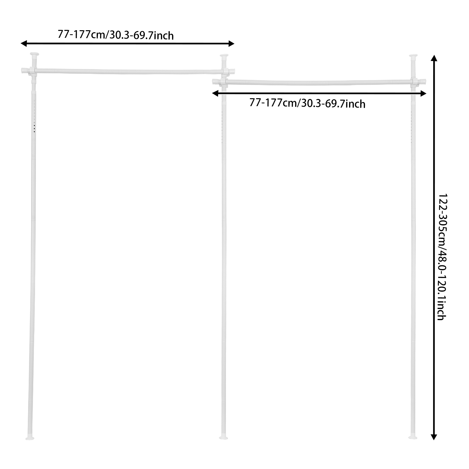 Double Curtain Divider Stand, Expandable Curtain Rod Room Divider, Vertical Curtain Stand - White Pole Double Curtain Divider Stand, Expandable Curtain Rod Room Divider, Vertical Curtain Stand - White Pole