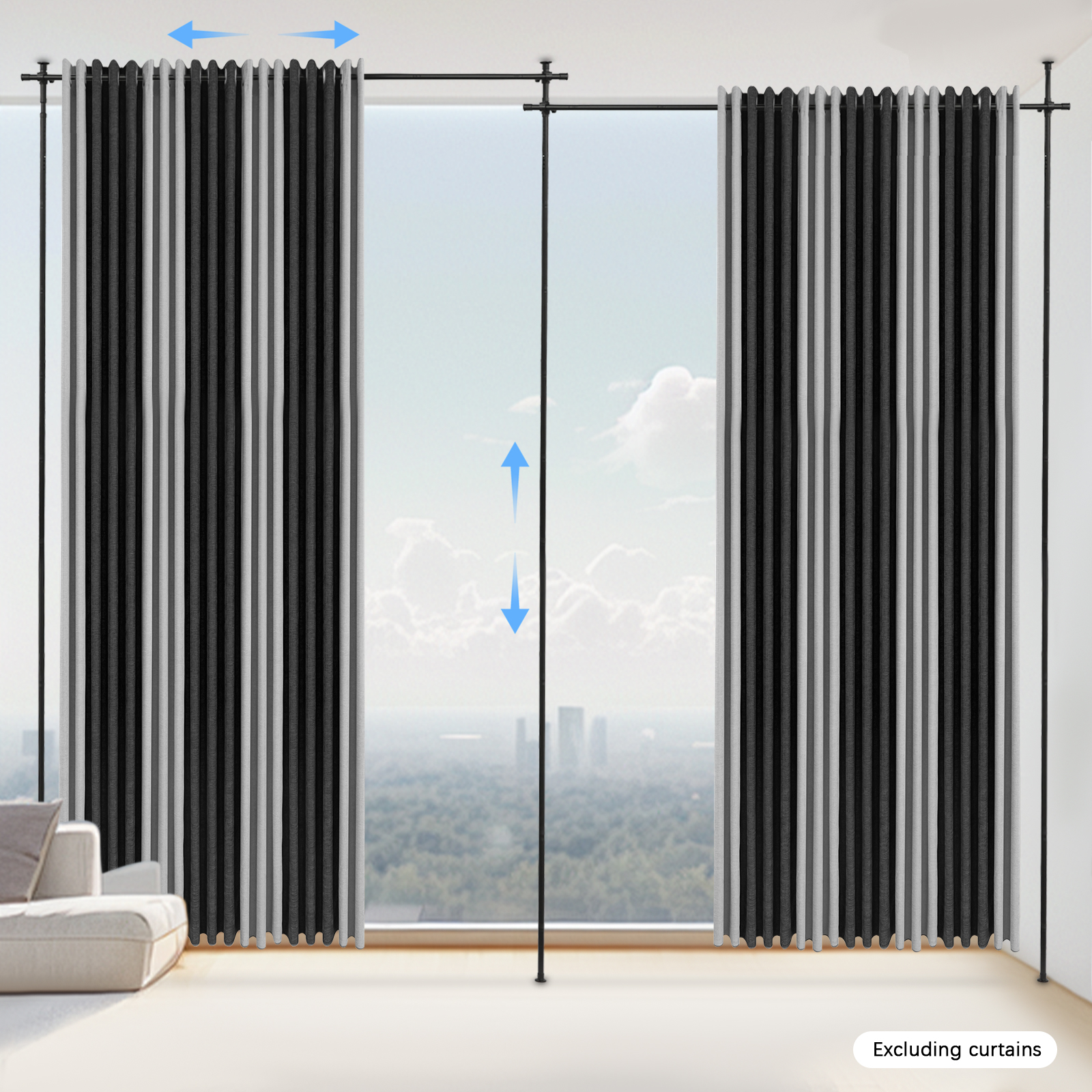 Double Curtain Divider Stand, Expandable Curtain Rod Room Divider, Vertical Curtain Stand - Black Pole Double Curtain Divider Stand, Expandable Curtain Rod Room Divider, Vertical Curtain Stand - Black Pole