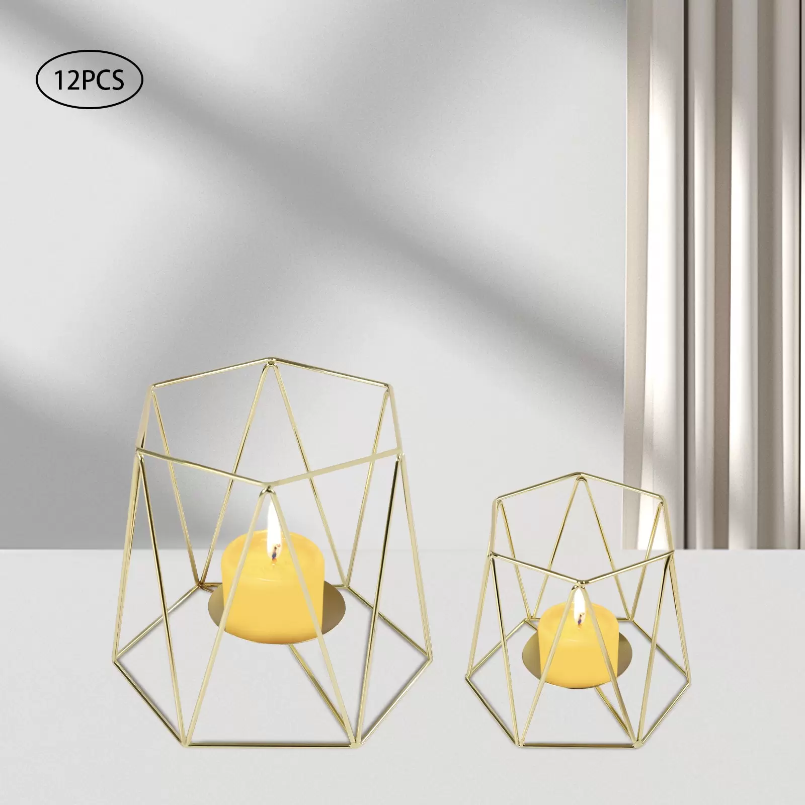 Pillar Candle Holder Candle Holders 6 Sets (12 Pcs) Geometric Tealight Holders Gold Metal Candle Holder (S + L) Pillar Candle Holder Candle Holders 6 Sets (12 Pcs) Geometric Tealight Holders Gold Metal Candle Holder (S + L)