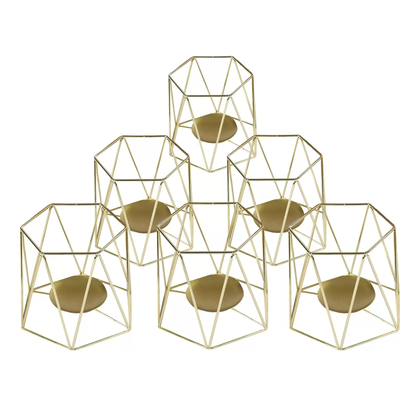 Pillar Candle Holder Candle Holders 6 Sets (12 Pcs) Geometric Tealight Holders Gold Metal Candle Holder (S + L)