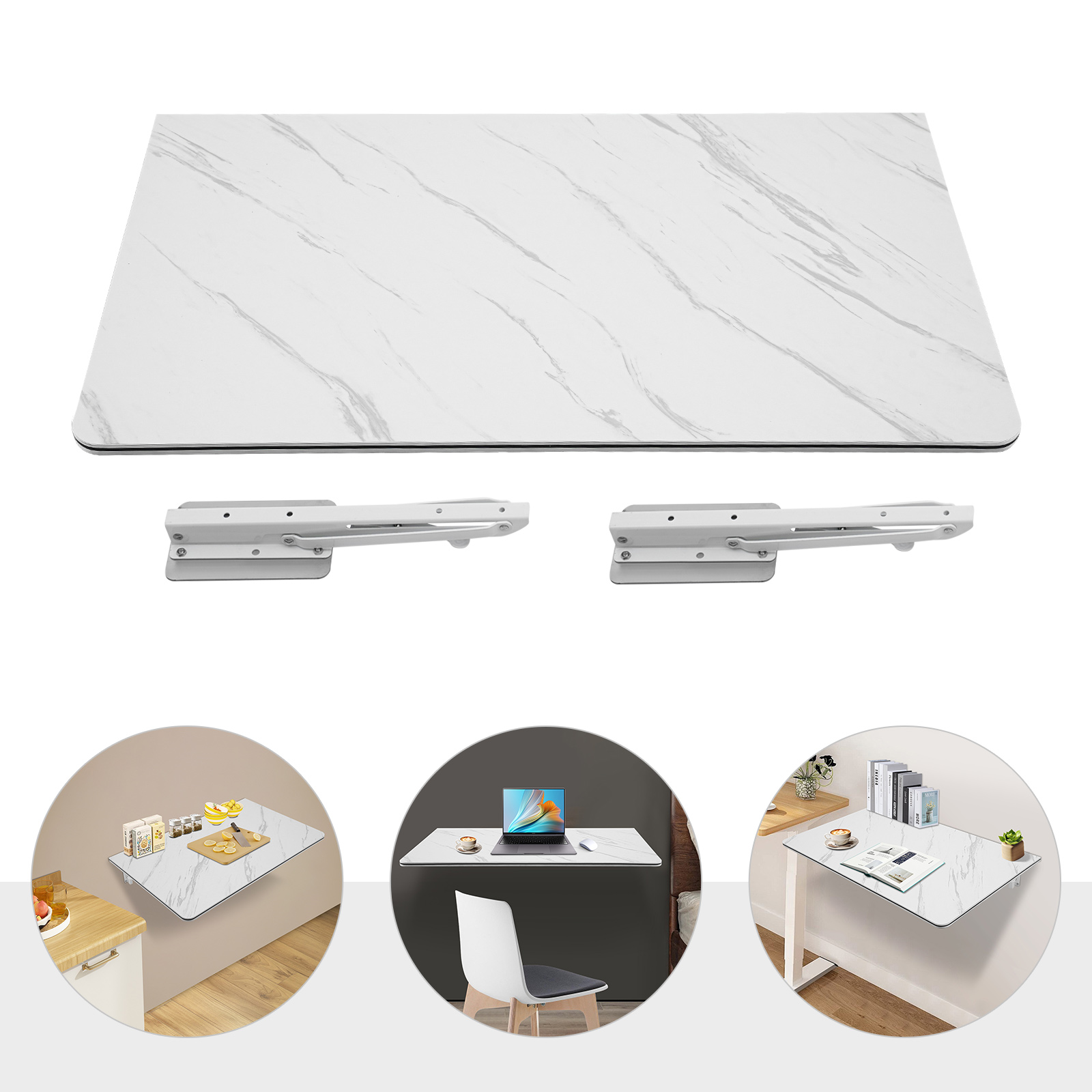 90x50cm Wall Mounted Folding Table White  Folding Wall Desk
