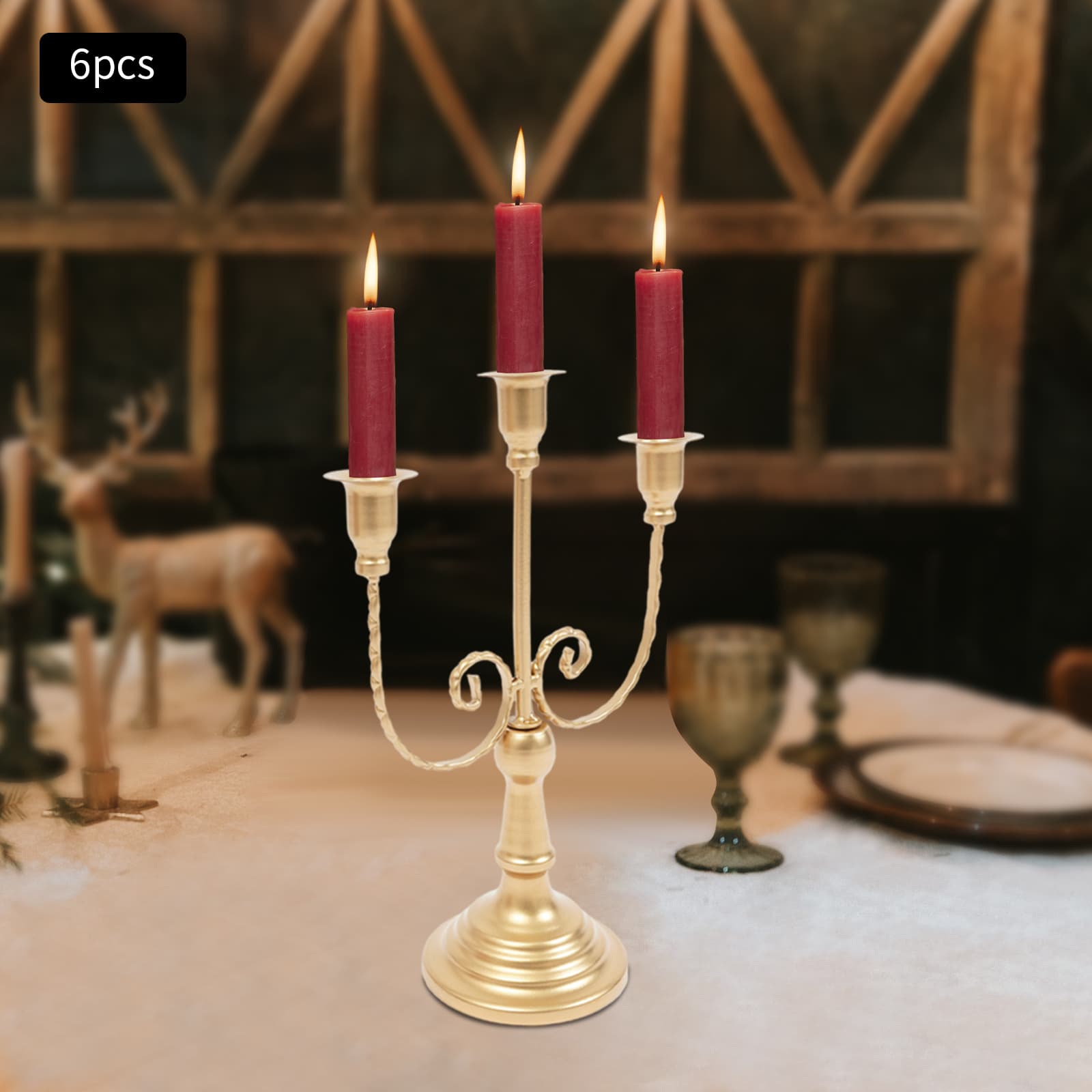 6PCS 3-head vintage candlesticks-gold Retro Candle Holder, Tabletop Candle Holder, Candle Holder