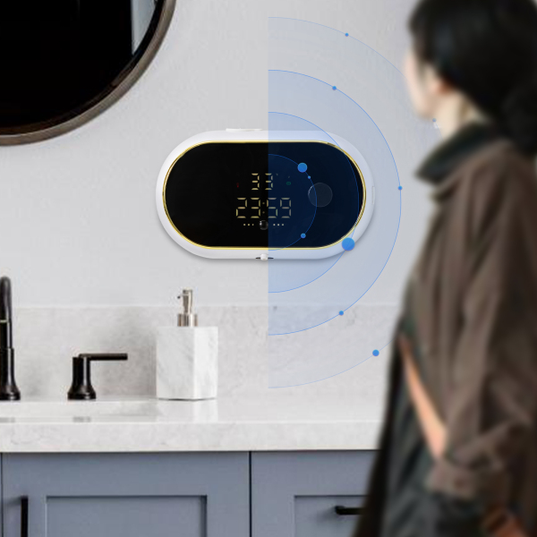 Automatic Soap Dispenser Wall Mount White Soap Dispenser with Temperature and Time Display For Ordinary Hand Sanitizers 7.28*2.56*4.25in White