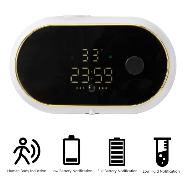 Automatic Soap Dispenser Wall Mount White Soap Dispenser with Temperature and Time Display For Ordinary Hand Sanitizers 7.28*2.56*4.25in White