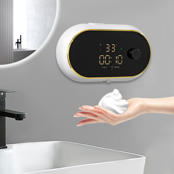 Automatic Soap Dispenser Wall Mount White Soap Dispenser with Temperature and Time Display For Ordinary Hand Sanitizers 7.28*2.56*4.25in White Automatic Soap Dispenser Wall Mount White Soap Dispenser with Temperature and Time Display For Ordinary Hand Sanitizers 7.28*2.56*4.25in White