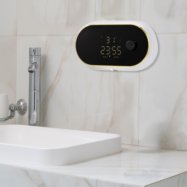 Automatic Soap Dispenser Wall Mount White Soap Dispenser with Temperature and Time Display For Ordinary Hand Sanitizers 7.28*2.56*4.25in White Automatic Soap Dispenser Wall Mount White Soap Dispenser with Temperature and Time Display For Ordinary Hand Sanitizers 7.28*2.56*4.25in White