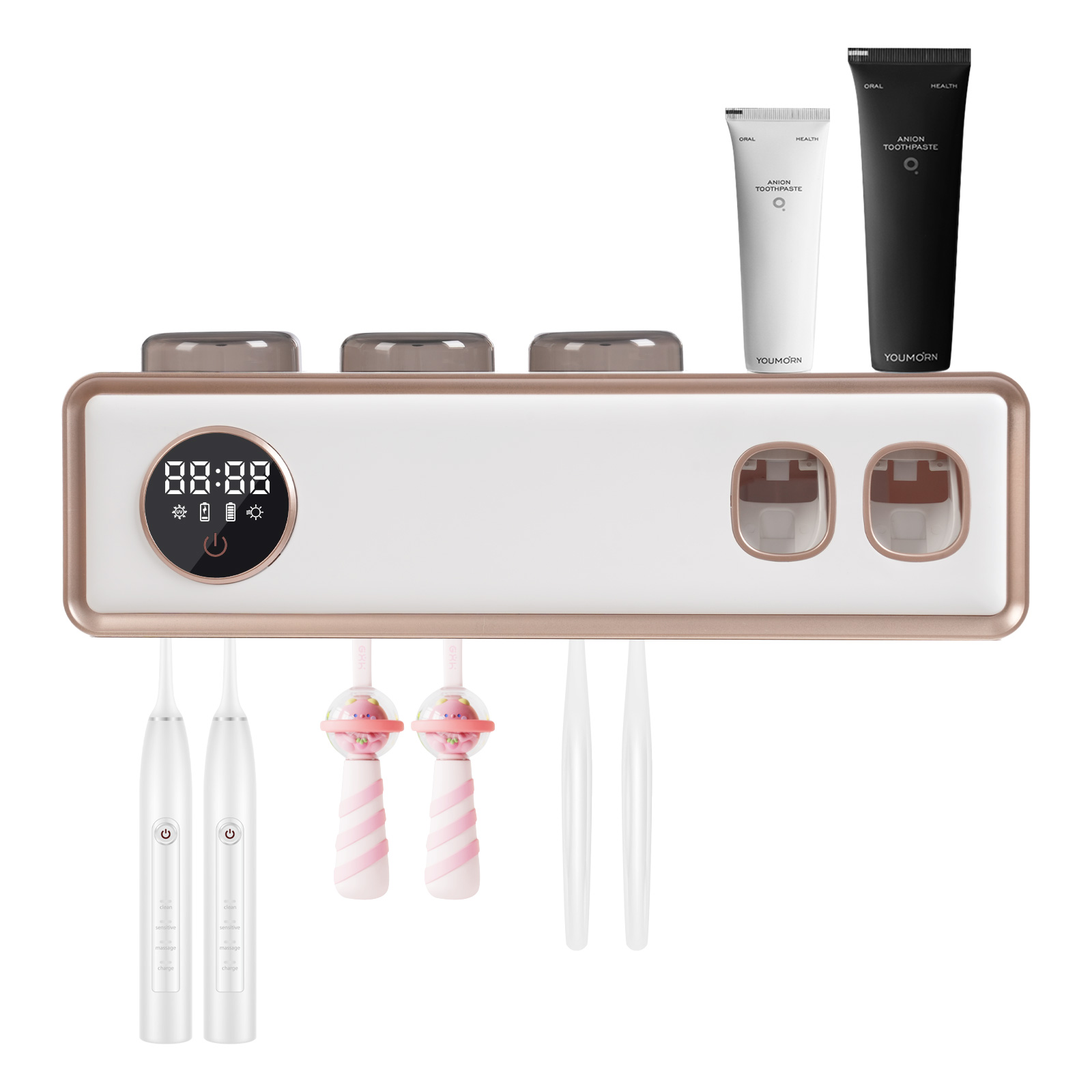 UV Toothbrush Holder, Automatic Toothpaste Dispenser for Wall Mounted Bathroom, 36.8*9.3*10cm, White