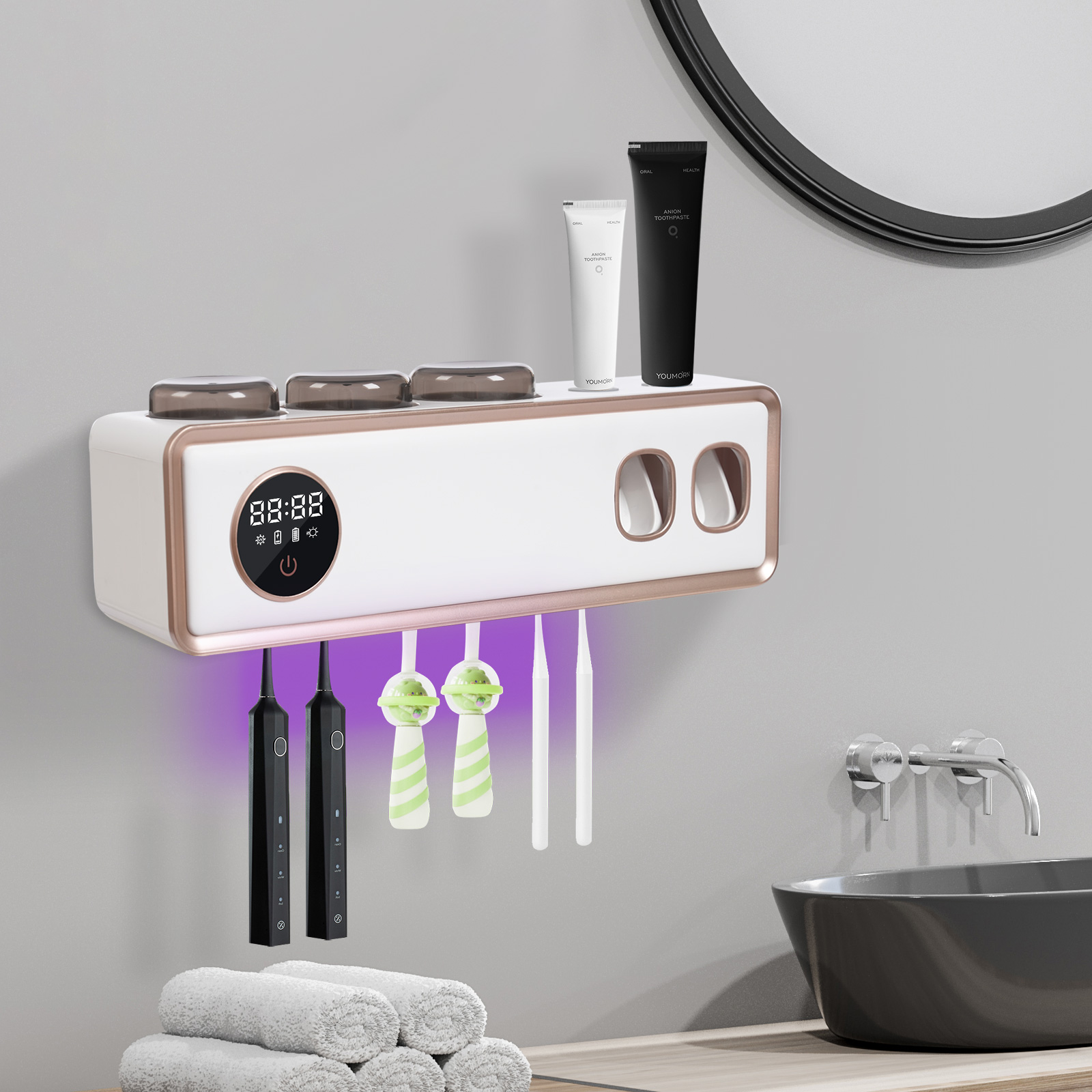UV Toothbrush Holder, Automatic Toothpaste Dispenser for Wall Mounted Bathroom, 36.8*9.3*10cm, White UV Toothbrush Holder, Automatic Toothpaste Dispenser for Wall Mounted Bathroom, 36.8*9.3*10cm, White